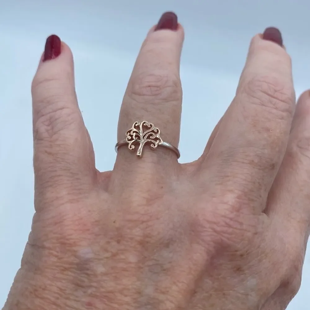 Tree Of Life Two-Tone Sterling Silver Ring Size 6,7,8